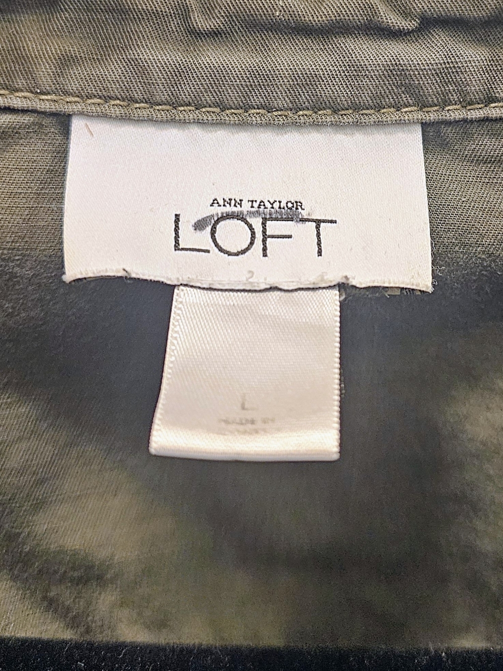 LOFT Olive Utility Jacket Peplum Waist Button Front Size L - Picture 6 of 7